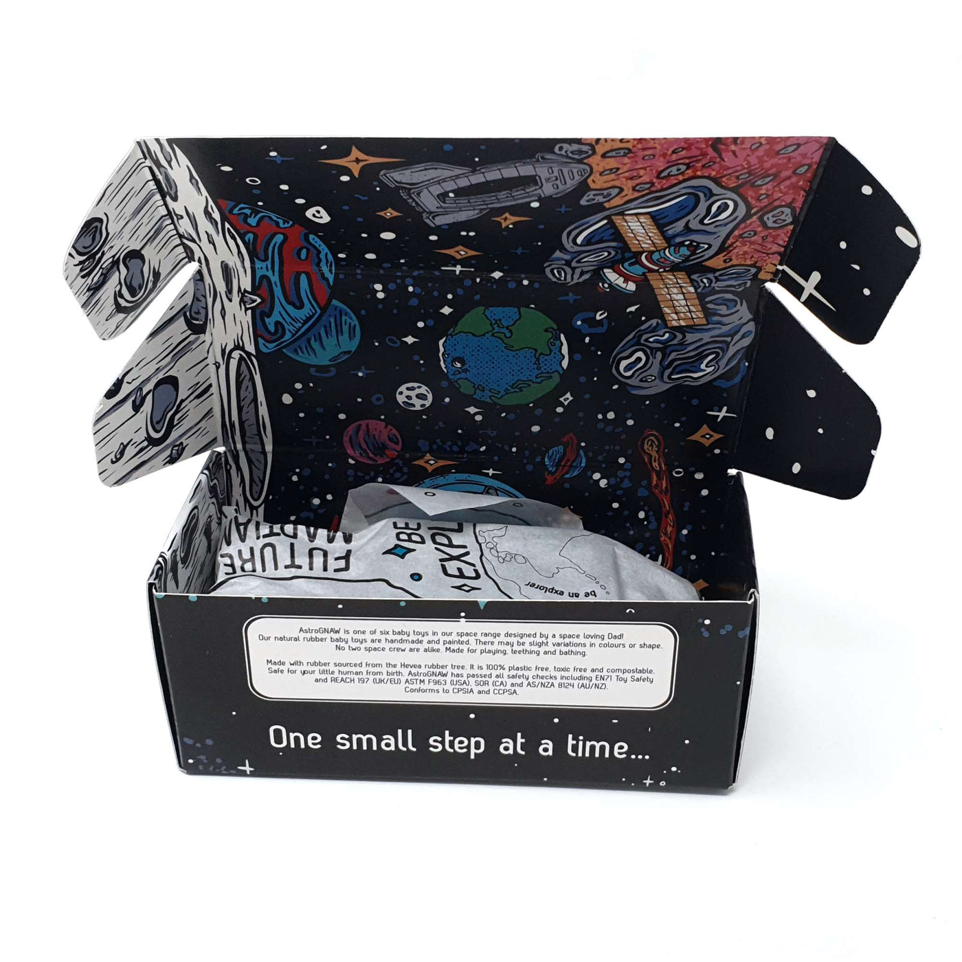 AstroGNAW Space Toy inside box by Thumble Baby Care