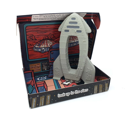 OrBITEr Rocket Shaped Natural Rubber Space Toy inside box by Thumble Baby Care